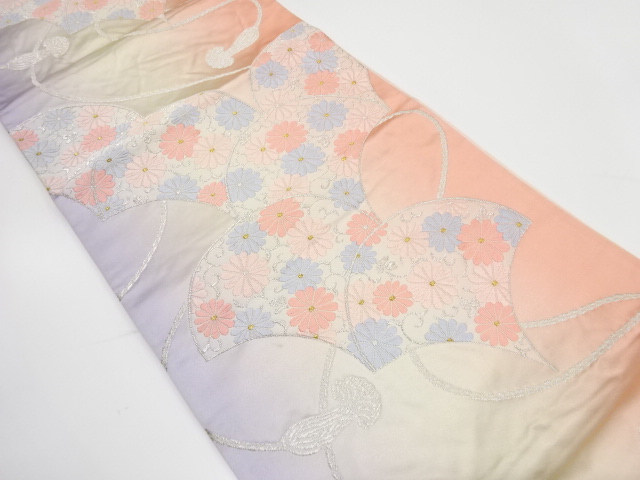 アンティーク　扇面に菊唐草模様織り出し袋帯（材料）